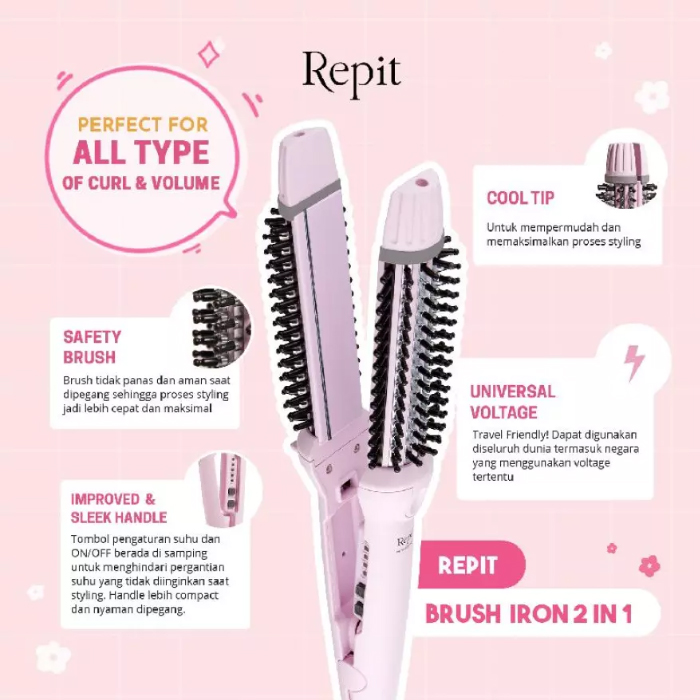 Repit Catokan Sisir Magic Brush Iron 2in1 Titan Magic 30MM - Pink